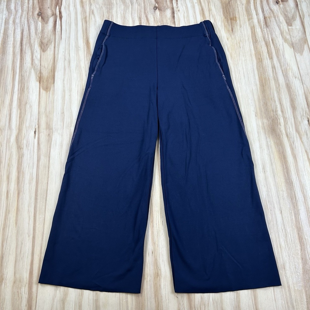 LYSSE New York Women's Wide Leg Cropped Pants Medium Blue Stretch Pull On